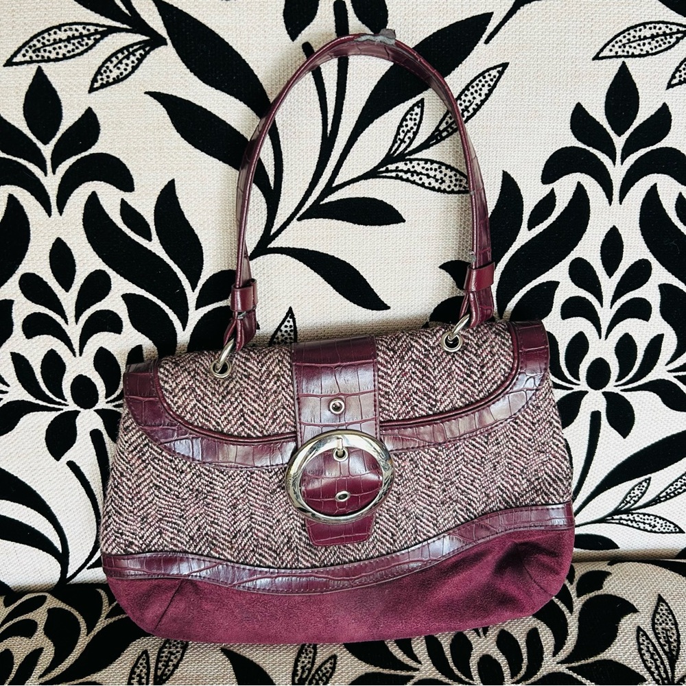 Purple Maroon tweed shoulder bag purse